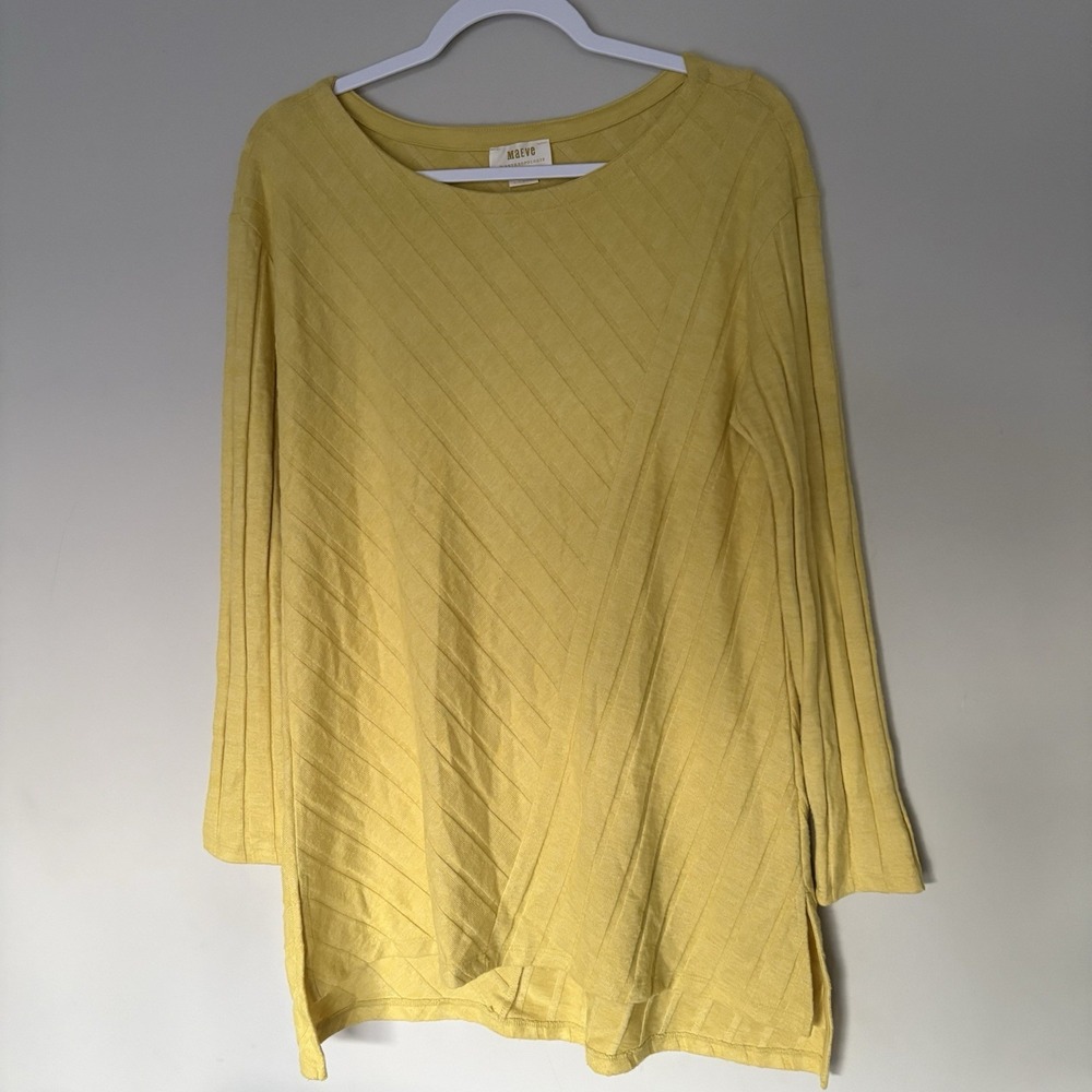 Maeve Anthropologie NWT Yellow Long Sleeve Ribbed Geometric Sweater Tunic SzM